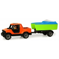 LENA TRUCKIES - CAMION PICKUP CU BARCA SI FIGURINA - 36.5 CM - 01633